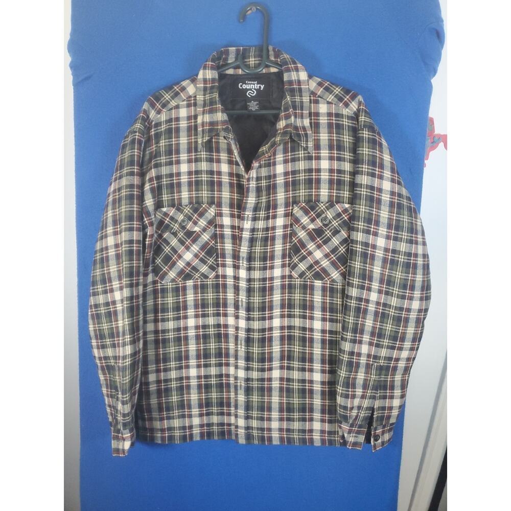 Casual Country Insulated Flannel Button Front Shirt Black & Gray Plaid Men's M - Picture 13 of 15